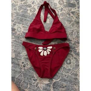 Vintage Y2K Vix Paula Hermanny Red Embellished Bikini Set Sequins